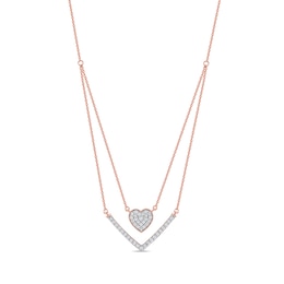 0.33 C.T. T.W. Diamond Heart and Chevron Double Strand Necklace in 10K Rose Gold