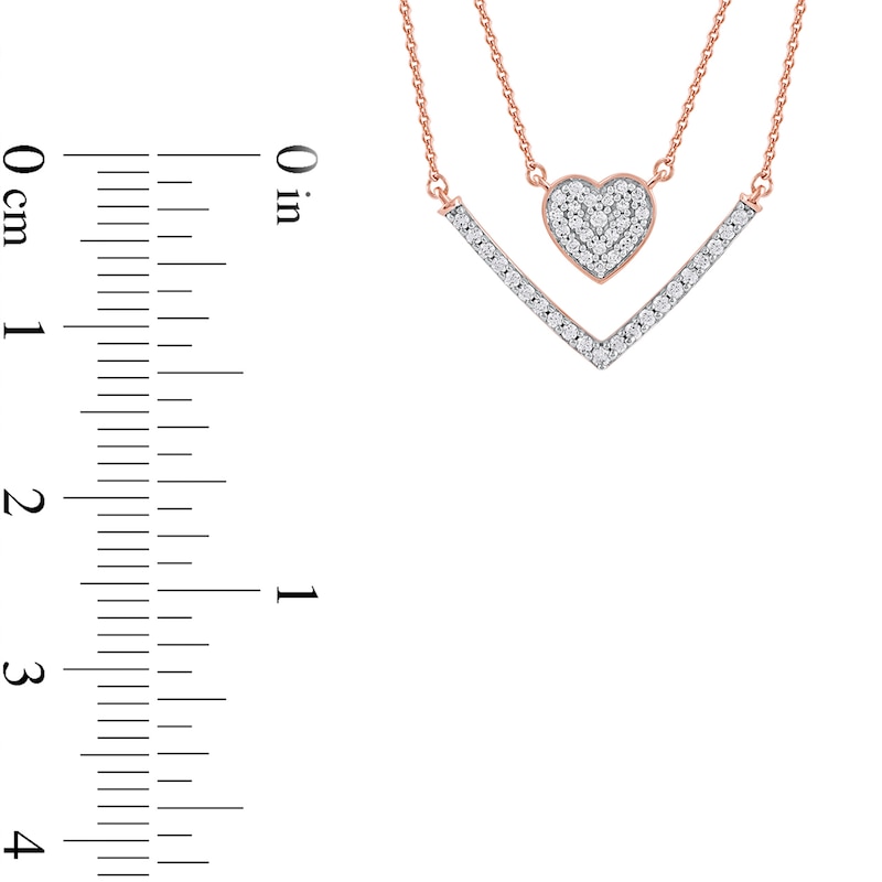 0.33 C.T. T.W. Diamond Heart and Chevron Double Strand Necklace in 10K Rose Gold