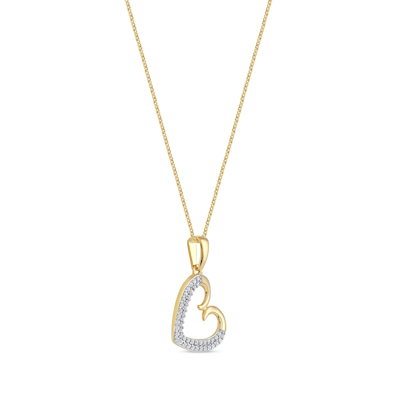 Main Image 2 of 0.12 CT. T.W. Diamond Tilted Curly Heart Pendant in 10K Gold