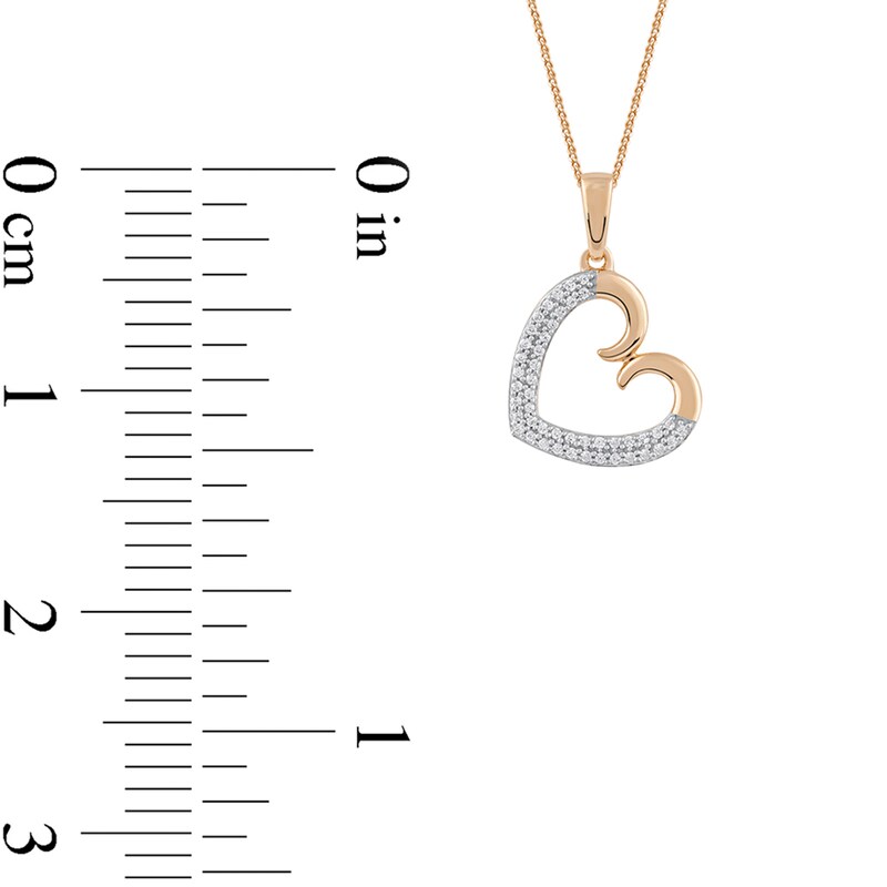 Main Image 4 of 0.12 CT. T.W. Diamond Tilted Curly Heart Pendant in 10K Gold