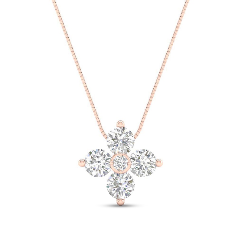 Main Image 1 of 0.25 CT. T.W. Quad Diamond Flower Pendant in 10K Rose Gold