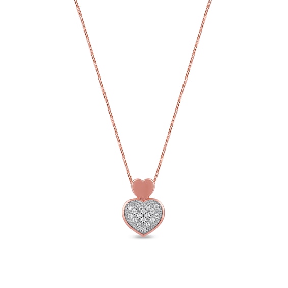 0.05 CT. T.W. Diamond Big and Little Heart Stacked Pendant in 10K Rose Gold