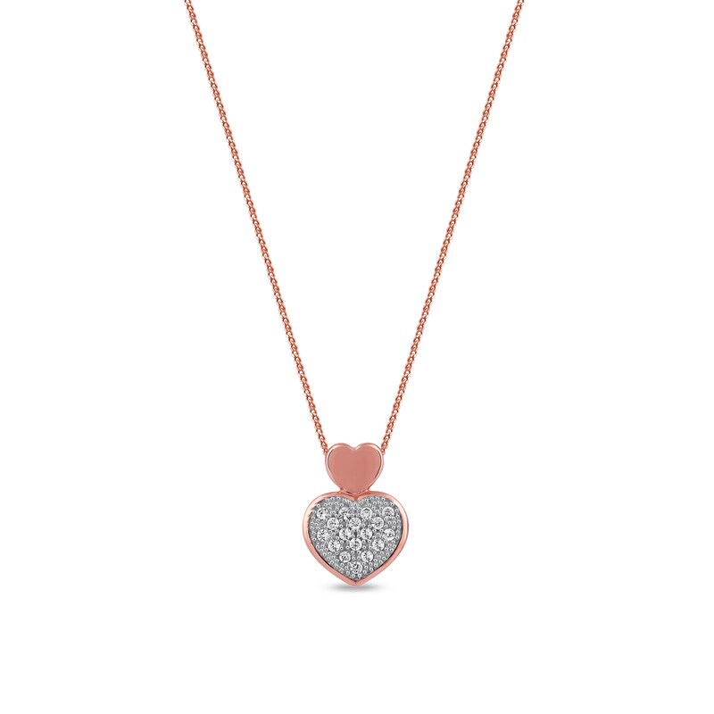 0.05 CT. T.W. Diamond Big and Little Heart Stacked Pendant in 10K Rose Gold