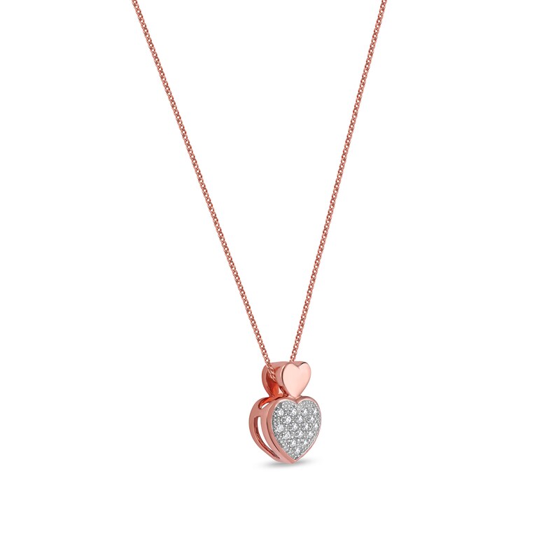 0.05 CT. T.W. Diamond Big and Little Heart Stacked Pendant in 10K Rose Gold