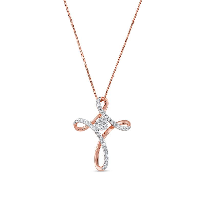 0.25 CT. T.W. Multi-Diamond Looped Cross Pendant in 10K Rose Gold|Peoples Jewellers