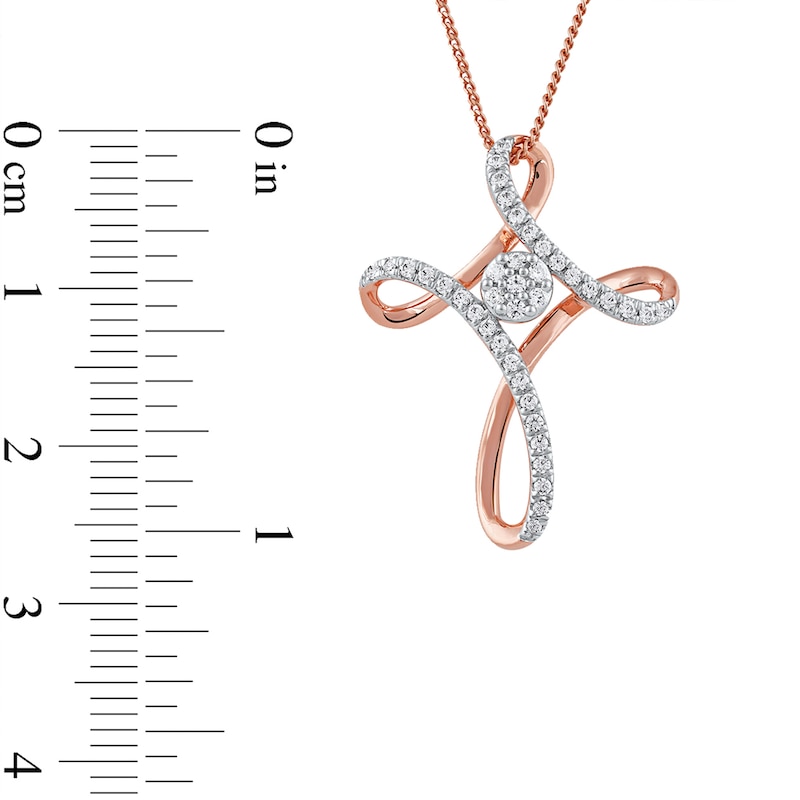 0.25 CT. T.W. Multi-Diamond Looped Cross Pendant in 10K Rose Gold