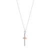 0.10 CT. T.W. Diamond Flower and Leaves Cross Pendant in Sterling Silver and 14K Rose Gold Plate