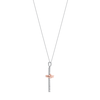 Thumbnail Image 1 of 0.10 CT. T.W. Diamond Flower and Leaves Cross Pendant in Sterling Silver and 14K Rose Gold Plate