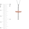 0.10 CT. T.W. Diamond Flower and Leaves Cross Pendant in Sterling Silver and 14K Rose Gold Plate