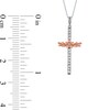 Thumbnail Image 4 of 0.10 CT. T.W. Diamond Flower and Leaves Cross Pendant in Sterling Silver and 14K Rose Gold Plate