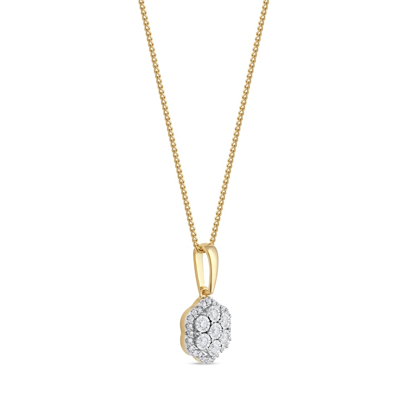 Main Image 2 of 0.16 CT. T.W. Diamond Flower Frame Pendant in 10K Gold