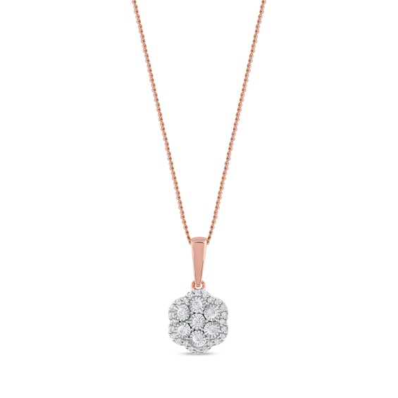 0.16 CT. T.W. Diamond Flower Frame Pendant in 10K Rose Gold