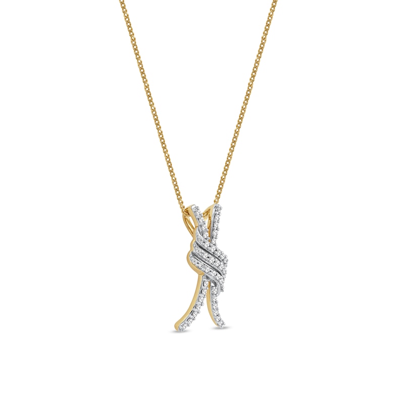 0.20 CT. T.W. Diamond Wave Crossover Pendant in 10K Gold