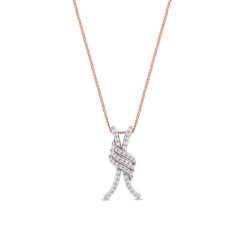 0.20 CT. T.W. Diamond Wave Crossover Pendant in 10K Rose Gold