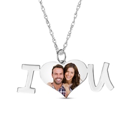 Engravable Photo Heart &quot;I Love U&quot; Pendant in Sterling Silver (1 Image and 1 Line)