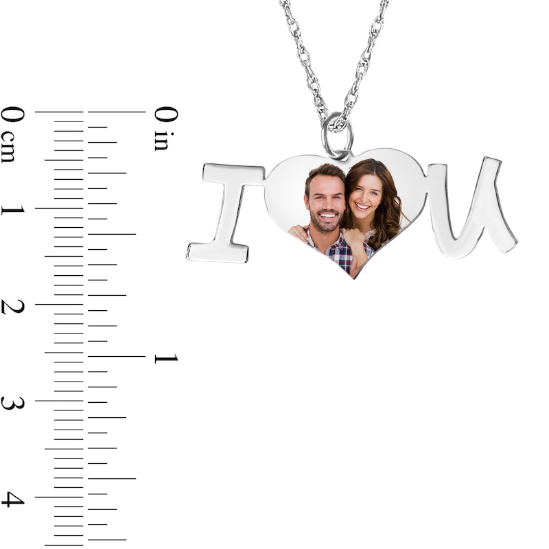 Engravable Photo Heart "I Love U" Pendant in Sterling Silver (1 Image and 1 Line)