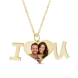 Engravable Photo Heart &quot;I Love U&quot; Pendant in 10K White, Yellow, or Rose Gold (1 Image and 1 Line)