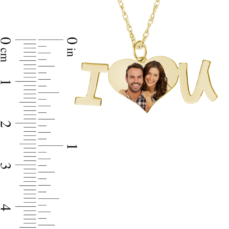 Main Image 4 of Engravable Photo Heart "I Love U" Pendant in 10K White, Yellow, or Rose Gold (1 Image and 1 Line)