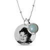 Thumbnail Image 0 of Dyed Chalcedony Birth Month Dangle Charm Engravable Photo Medallion Pendant in Sterling Silver (1 Month and 1-2 Lines)