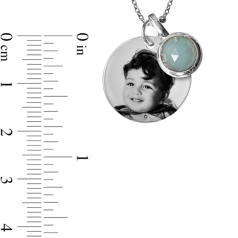 Dyed Chalcedony Birth Month Dangle Charm Engravable Photo Medallion Pendant in Sterling Silver (1 Month and 1-2 Lines)