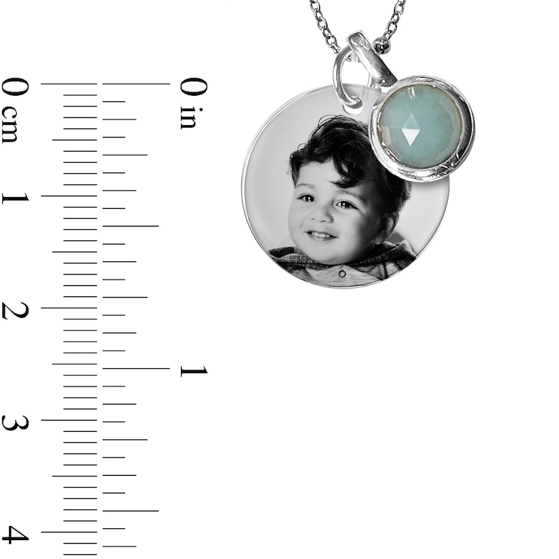 Main Image 4 of Dyed Chalcedony Birth Month Dangle Charm Engravable Photo Medallion Pendant in Sterling Silver (1 Month and 1-2 Lines)
