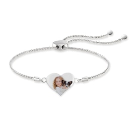 Engravable Photo Heart Bolo Bracelet in Sterling Silver (1 Image and Line) - 7.5&quot;