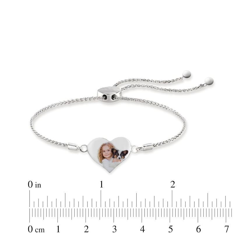 Engravable Photo Heart Bolo Bracelet in Sterling Silver (1 Image and Line) - 7.5"