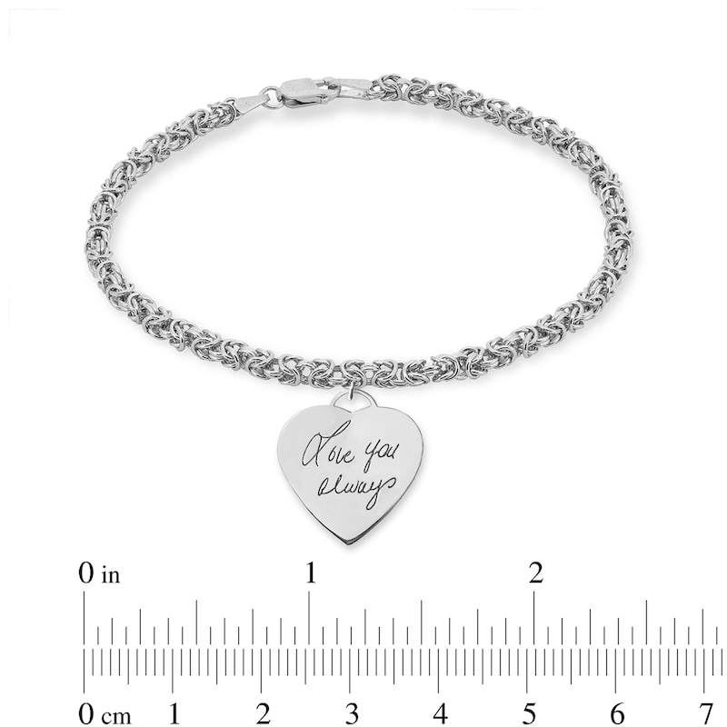 Engravable Your Own Handwriting Heart Charm Bracelet in Sterling Silver (1 Image) - 7.5"