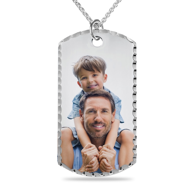 Main Image 1 of Extra-Large Engravable Photo Diamond-Cut Dog Tag Pendant in Sterling Silver (1 Image and 4 Lines) - 22"