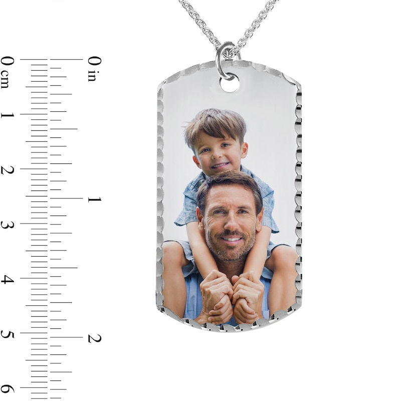 Extra-Large Engravable Photo Diamond-Cut Dog Tag Pendant in Sterling Silver (1 Image and 4 Lines) - 22"
