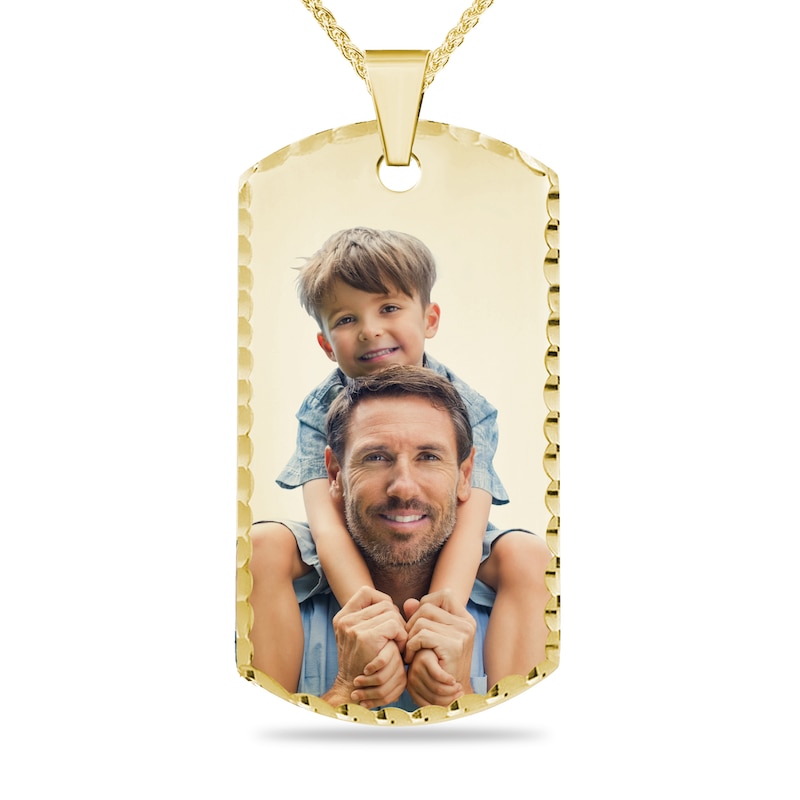 Extra-Large Engravable Photo Diamond-Cut Dog Tag Pendant in 10K White or Yellow Gold (1 Image and 4 Lines) - 22"
