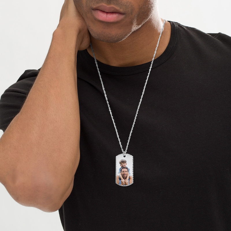 Main Image 2 of Extra-Large Engravable Photo Diamond-Cut Dog Tag Pendant in 10K White or Yellow Gold (1 Image and 4 Lines) - 22"