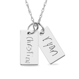 Engravable Your Own Handwriting Double Bar Charm Pendant in Sterling Silver (2 Images and 2 Lines)