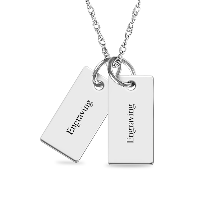 Main Image 3 of Engravable Your Own Handwriting Double Bar Charm Pendant in Sterling Silver (2 Images and 2 Lines)