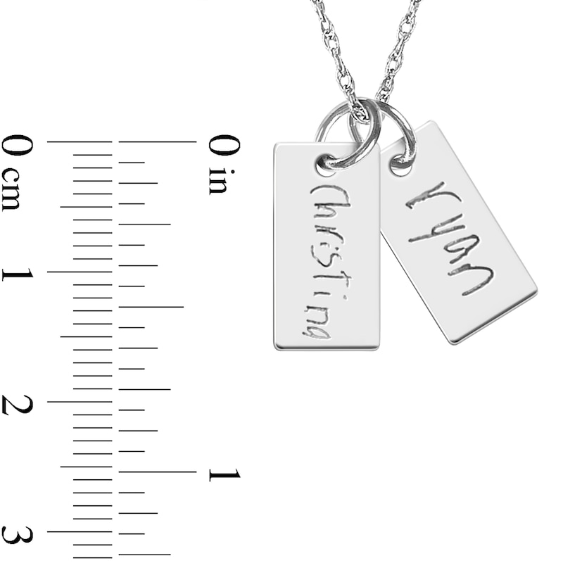 Main Image 4 of Engravable Your Own Handwriting Double Bar Charm Pendant in Sterling Silver (2 Images and 2 Lines)