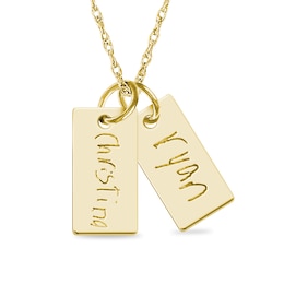 Engravable Your Own Handwriting Double Bar Charm Pendant in 10K White, Yellow, or Rose Gold (2 Images and 2 Lines)