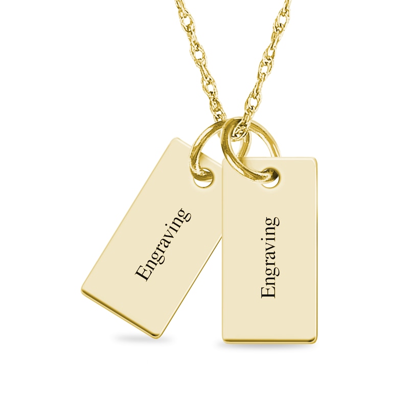 Engravable Your Own Handwriting Double Bar Charm Pendant in 10K White, Yellow, or Rose Gold (2 Images and 2 Lines)