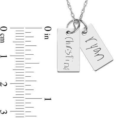 Engravable Your Own Handwriting Double Bar Charm Pendant in 10K White, Yellow, or Rose Gold (2 Images and 2 Lines)