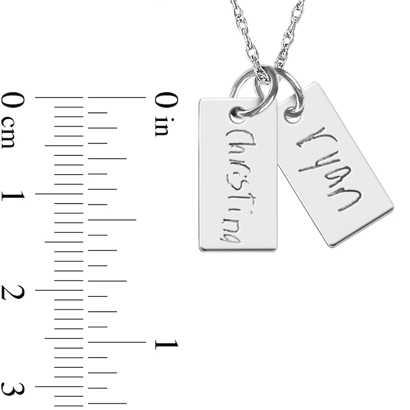 Engravable Your Own Handwriting Double Bar Charm Pendant in 10K White, Yellow, or Rose Gold (2 Images and 2 Lines)