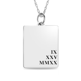 Engravable Roman Numeral Date Rectangular Pendant in Sterling Silver (1 Date and 1-3 Lines)