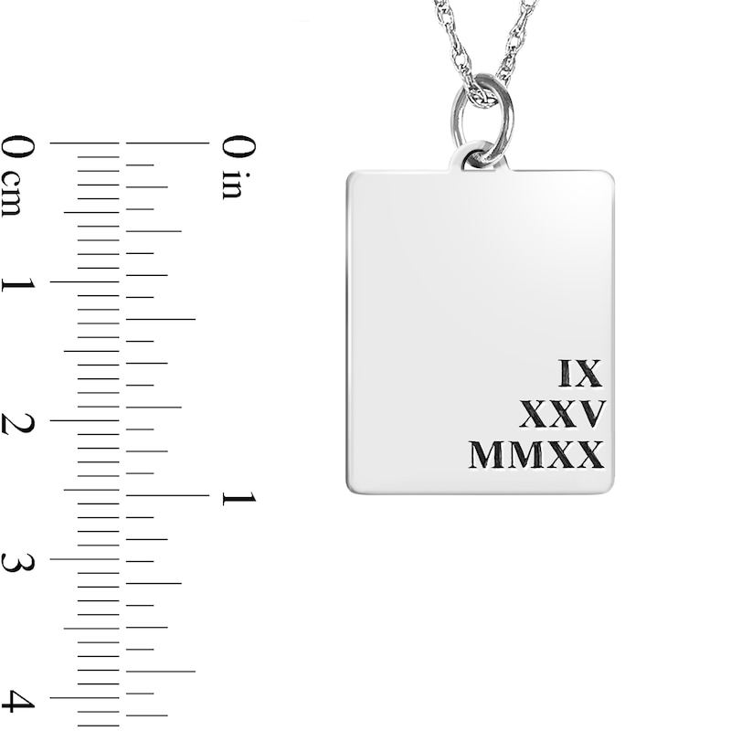 Main Image 4 of Engravable Roman Numeral Date Rectangular Pendant in Sterling Silver (1 Date and 1-3 Lines)