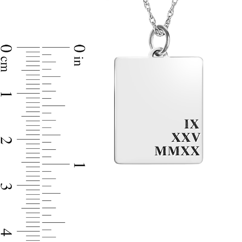 Engravable Roman Numeral Date Rectangular Pendant in 10K White, Yellow, or Rose Gold (1 Date and 1-3 Lines)