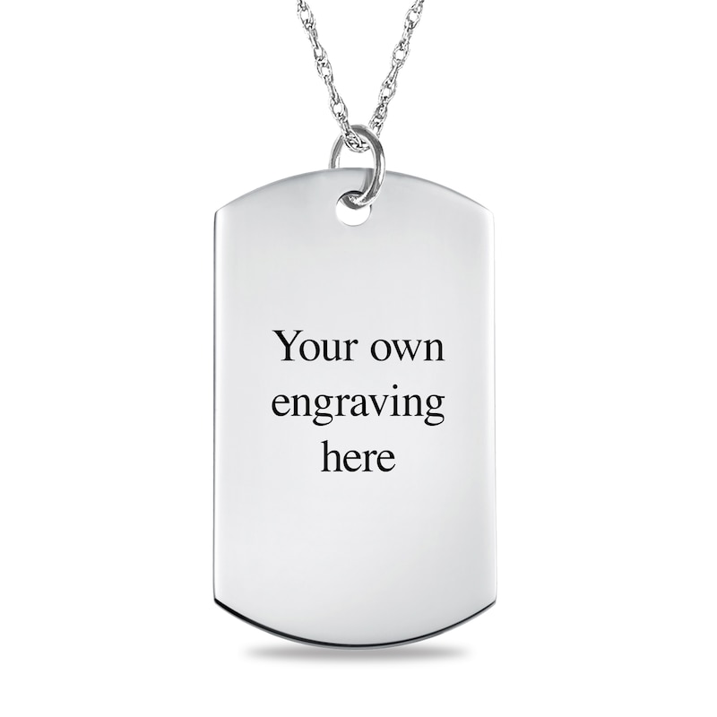 Luxe Finish Large Engravable Black and White Photo Dog Tag Pendant in 10K White Gold (1 Image and 3 Lines)