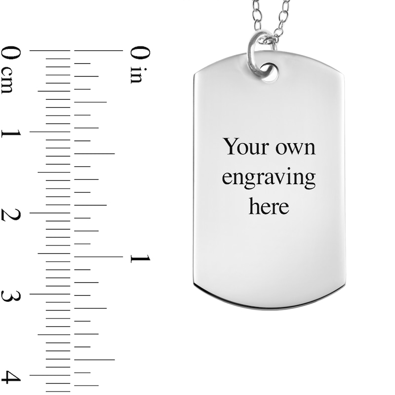 Luxe Finish Large Engravable Black and White Photo Dog Tag Pendant in 10K White Gold (1 Image and 3 Lines)