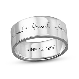 Men's 8.0mm Engravable Your Own Handwriting Ring in Sterling Silver (1 Image and 1 Line)