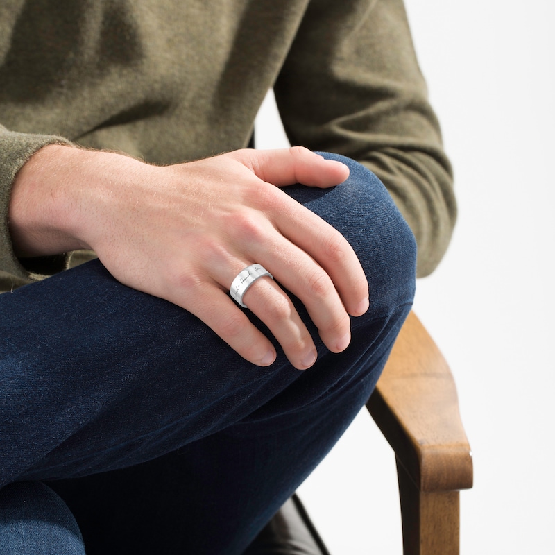 Main Image 2 of Men's 8.0mm Engravable Your Own Handwriting Ring in Sterling Silver (1 Image and 1 Line)