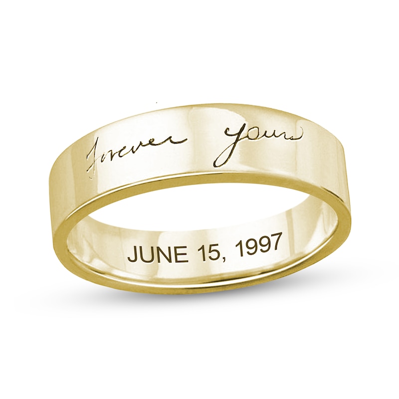 5.0mm Engravable Your Own Handwriting Ring in 10K Gold (1 Image and Line)