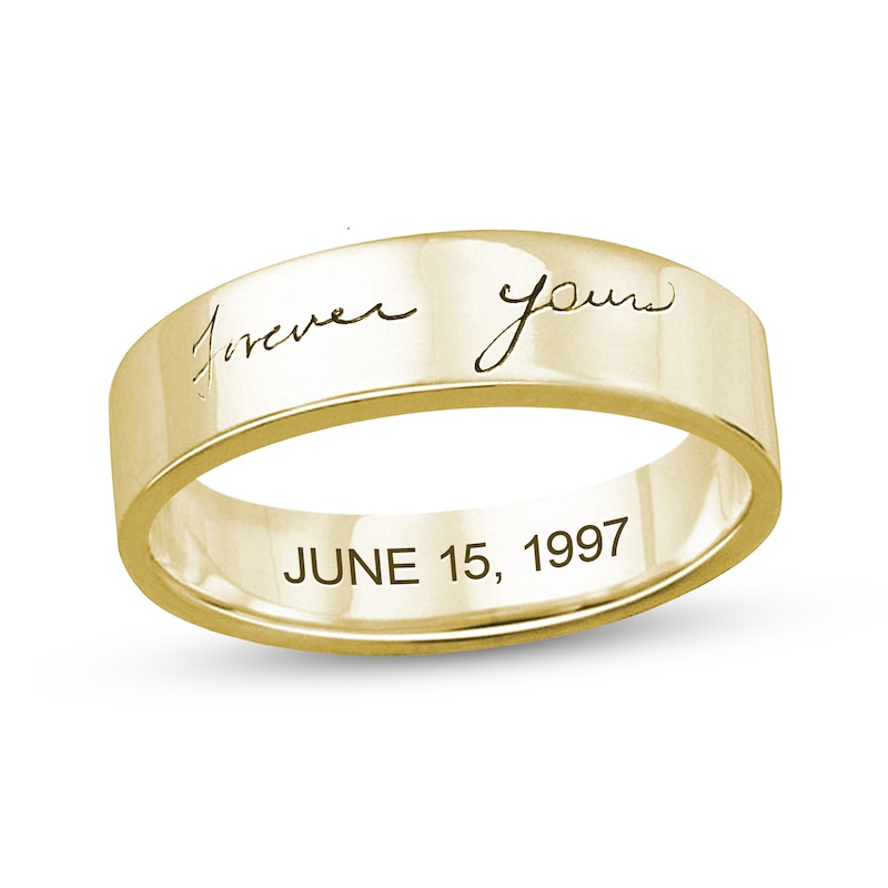 Main Image 1 of 5.0mm Engravable Your Own Handwriting Ring in 10K Gold (1 Image and Line)