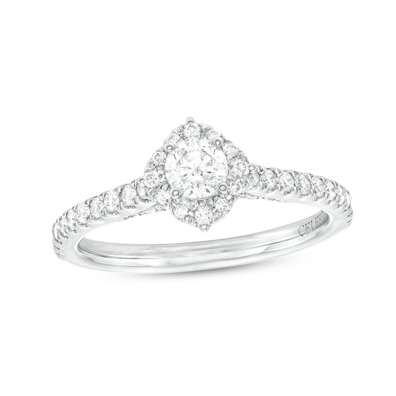 Celebration Infinite™ Canadian Certified Centre Diamond 0.69 CT. T.W. Tilted Frame Engagement Ring in 14K White Gold
