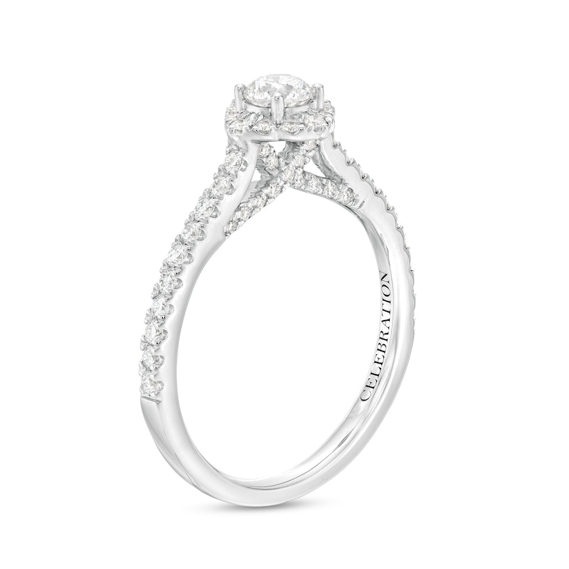 Celebration Infinite™ Canadian Certified Centre Diamond 0.69 CT. T.W. Tilted Frame Engagement Ring in 14K White Gold